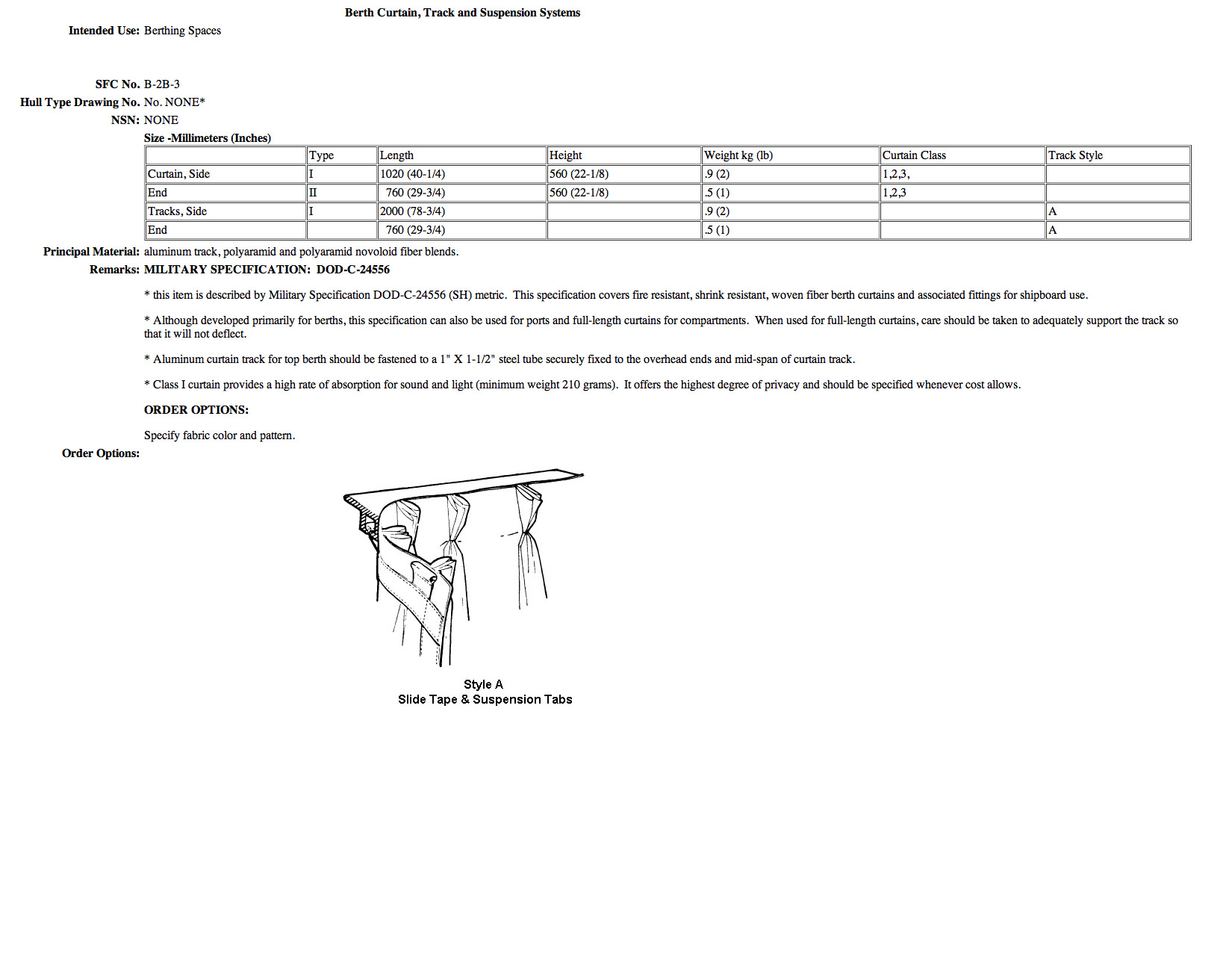 B-2B-3 Berth Curtain, Track and Suspension Systems