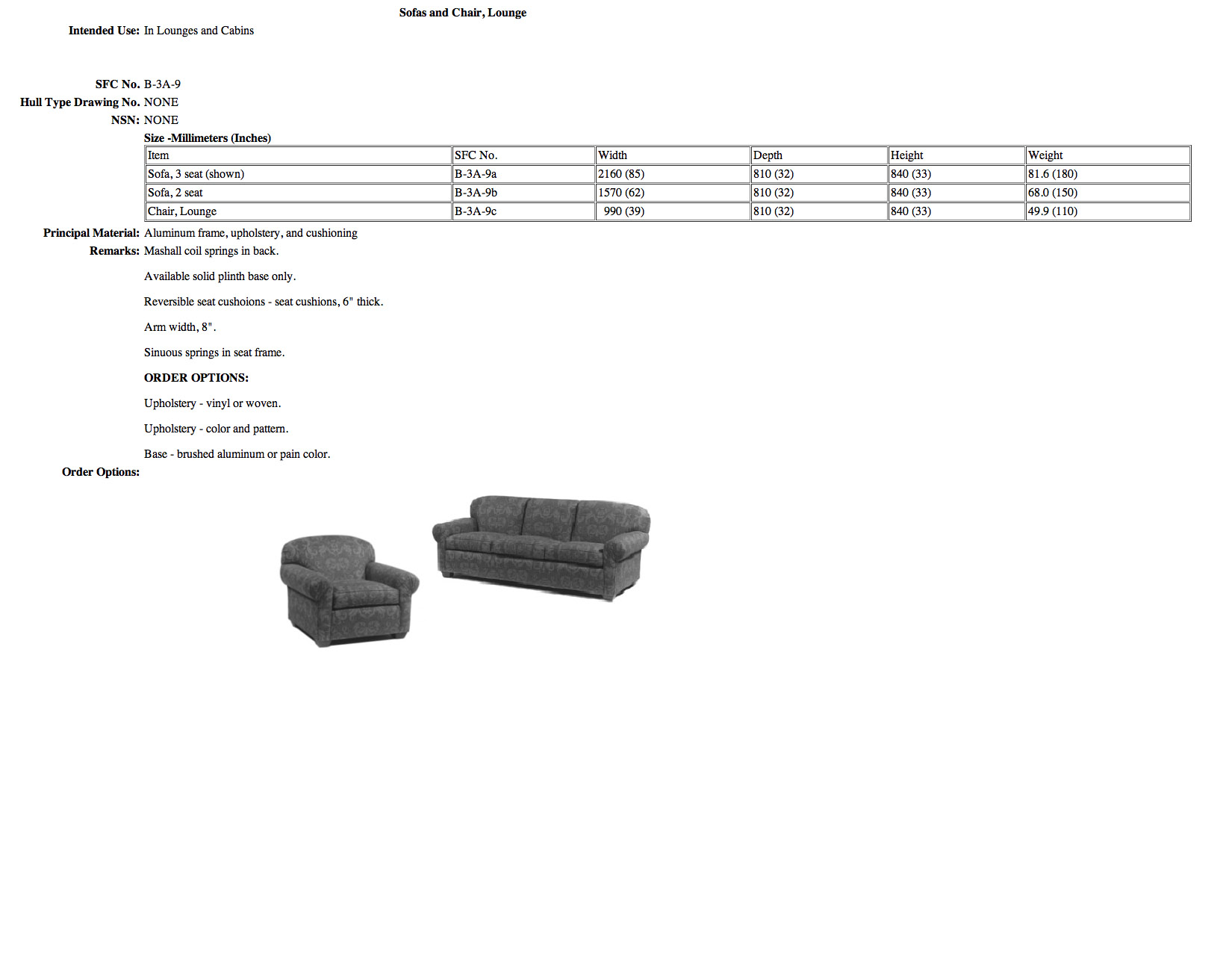 B-3A-9 Sofas and Chair, Lounge