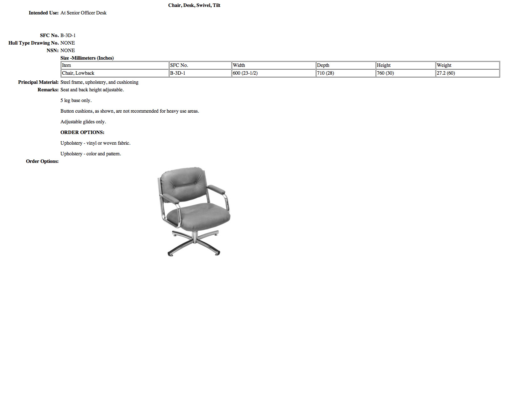 B-3D-1 Chair, Desk, Swivel, Tilt