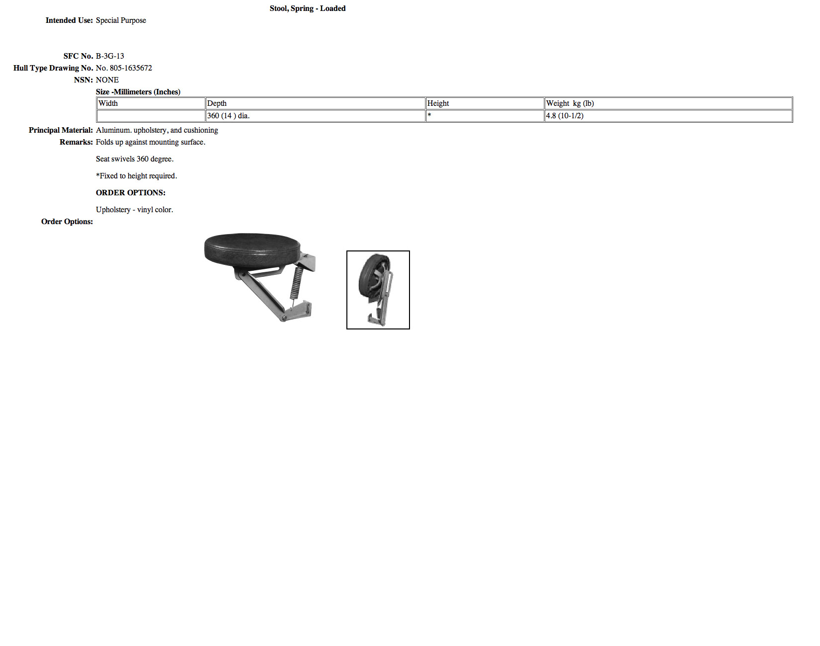 B-3G-13 Stool, Spring-Loaded