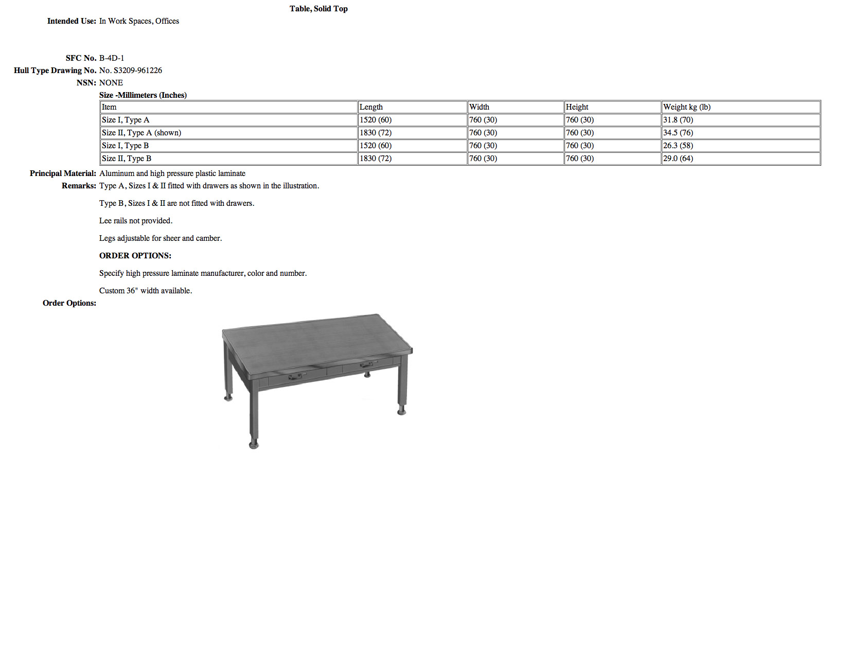 B-4D-1 Table, Solid Top
