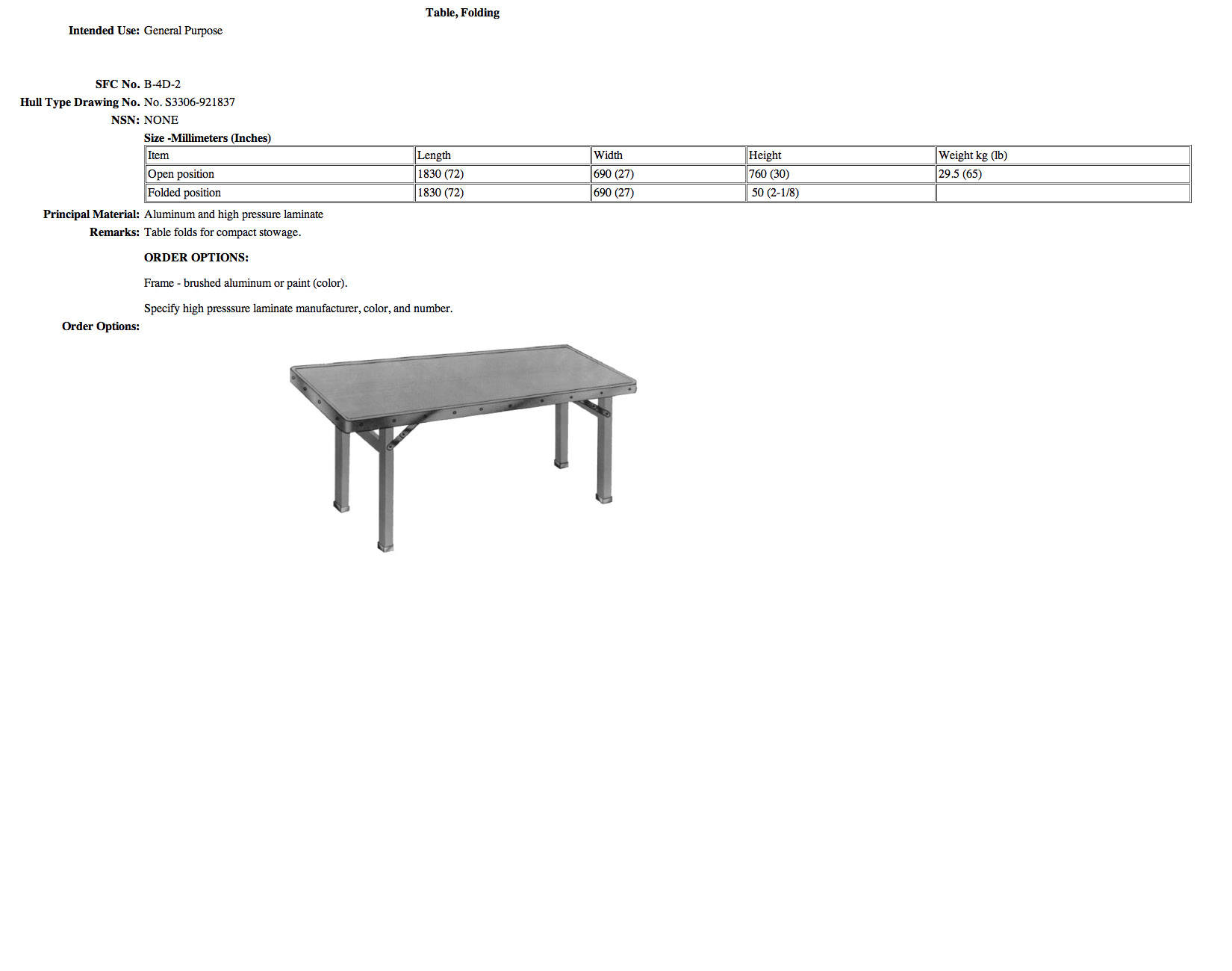 B-4D-2 Table, Folding