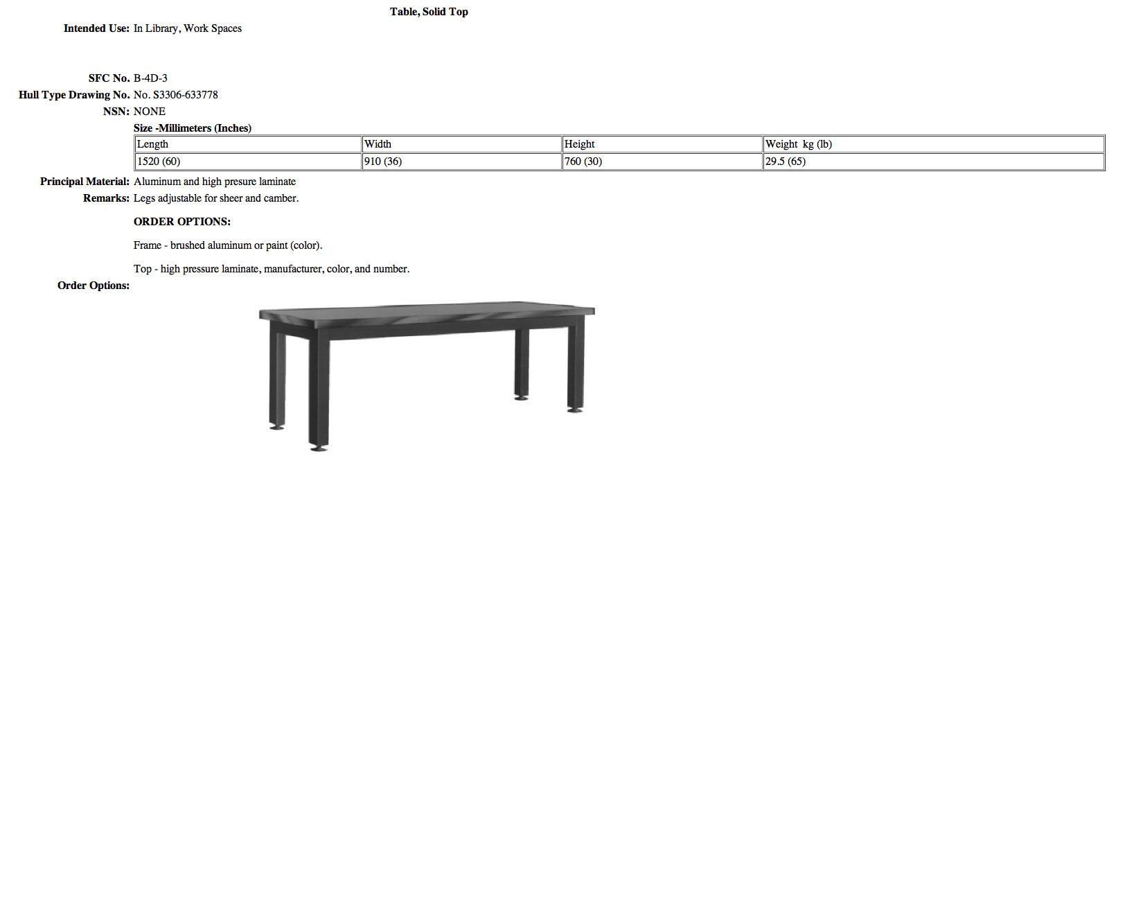 B-4D-3 Table, Solid Top