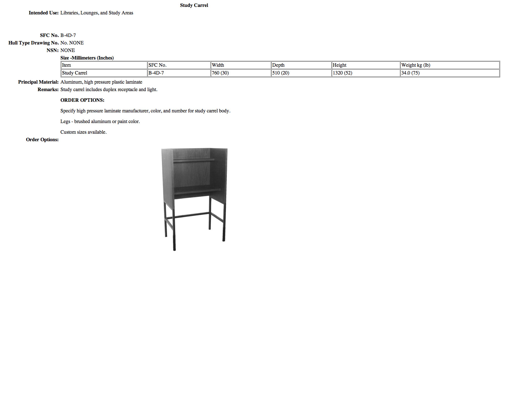 B-4D-7 Study Carrel